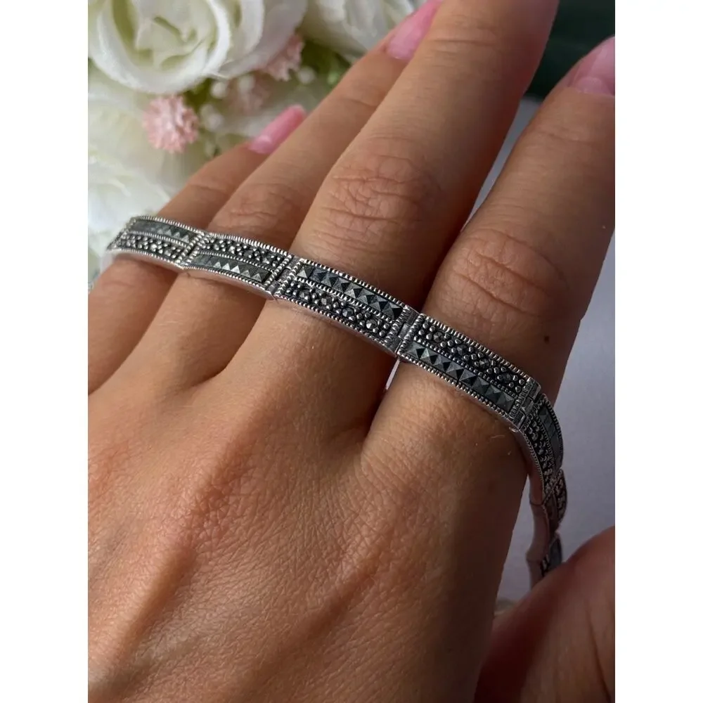 Elegant 925 Sterling Silver Marcasite Bracelet Length 8 Inch